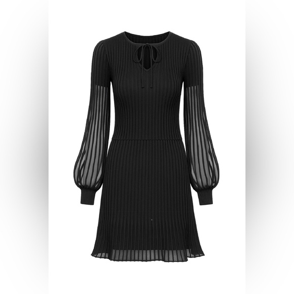 NWT Boutique Two-Piece Rib Knit Skirt Set | Top + Pleated Skirt | Black | S-M-L - Picture 6 of 7